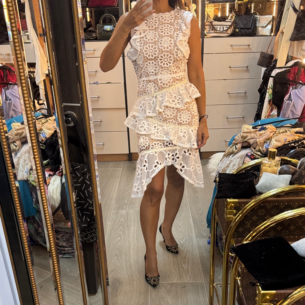 Elegant Cream Lace Ruffle Dress